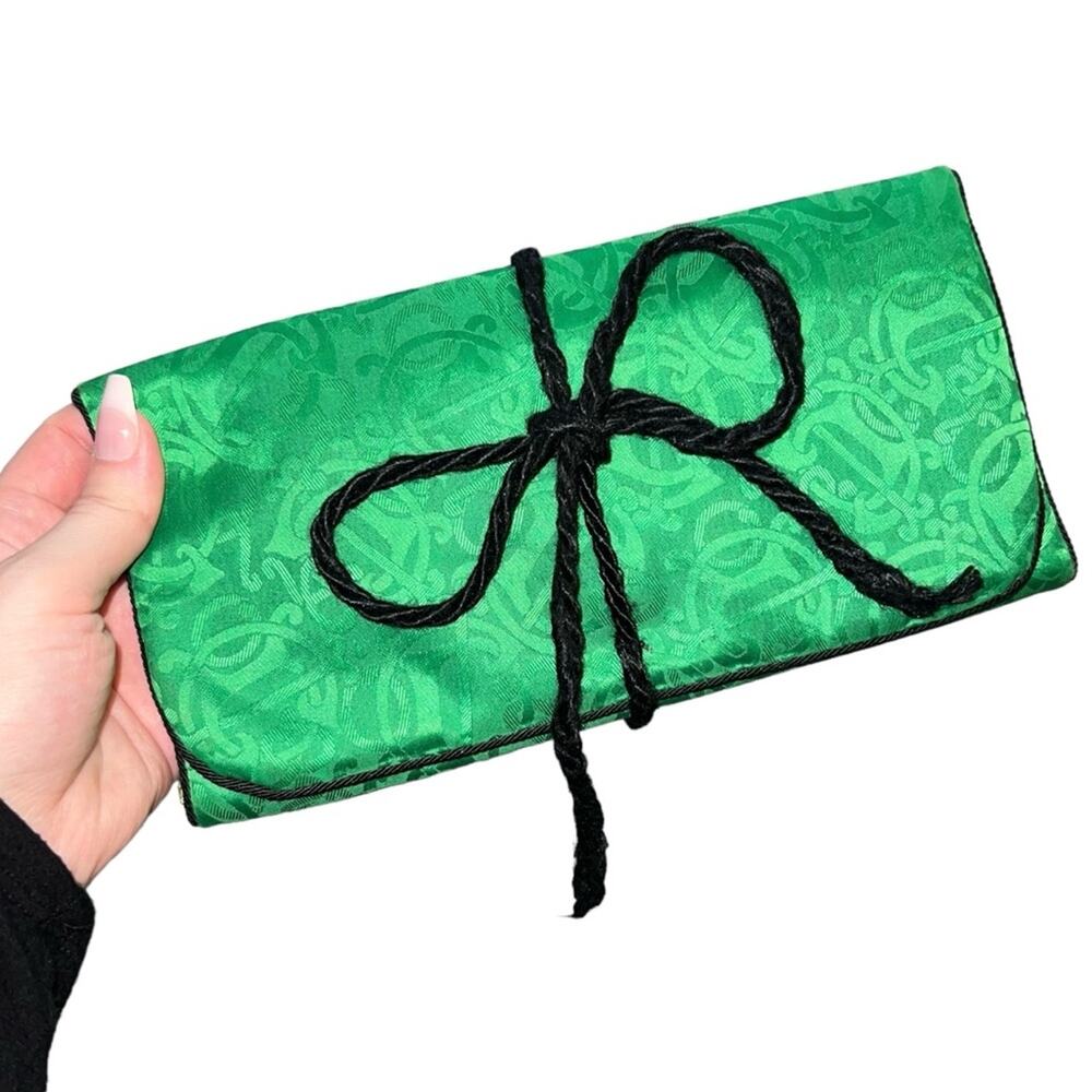 AUTH VTG Christian Dior Green Monogram Logo Jewelry Case Clutch Travel Bag